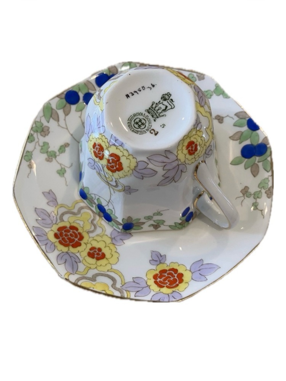 Vintage Royal Doulton fine bone china teacup and saucer, octagon shape